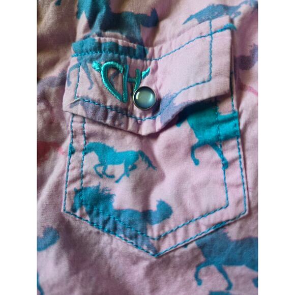 Cowgirl Hardware Pink Colorful Ombre Horses Pearl Snap Western shirt size 2t - Picture 6 of 8